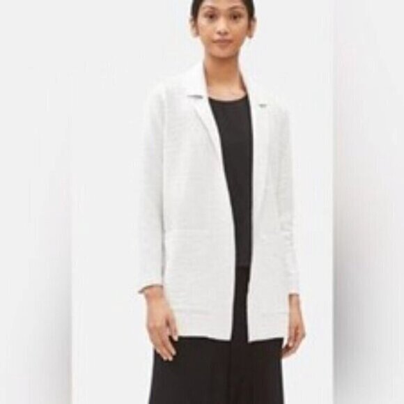 Eileen Fisher Blazer Crinkle Texture Fabric Tencel Jacquard Knit Cream 1-Snap L - Picture 8 of 9